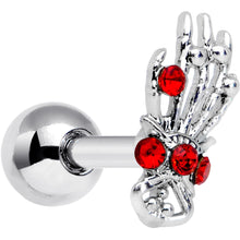 Load image into Gallery viewer, 16G 1/4 Red Gem Skeleton Hand Halloween Cartilage Tragus Earring
