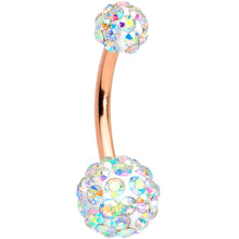Load image into Gallery viewer, White Faux Opal Clear Gem Rose Gold Tone Aurora Belly Ring Set of 4
