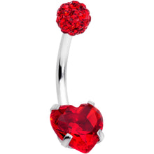 Load image into Gallery viewer, Red CZ Gem Disco Ball Heart Belly Ring
