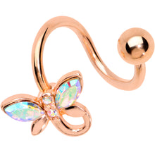 Load image into Gallery viewer, Aurora Gem Rose Gold Tone Loop Butterfly Spiral Twister Belly Ring
