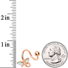 Load image into Gallery viewer, Aurora Gem Rose Gold Tone Loop Butterfly Spiral Twister Belly Ring
