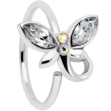 Load image into Gallery viewer, 18G 3/8 Clear Aurora Gem Loop Butterfly Nose Hoop
