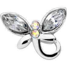 Load image into Gallery viewer, 18G 3/8 Clear Aurora Gem Loop Butterfly Nose Hoop
