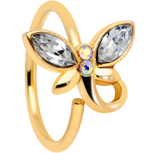 Load image into Gallery viewer, 18G 3/8 Clear Aurora Gem Gold Tone Loop Butterfly Nose Hoop
