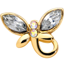 Load image into Gallery viewer, 18G 3/8 Clear Aurora Gem Gold Tone Loop Butterfly Nose Hoop

