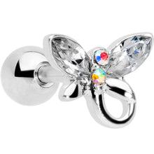 将图片加载到图库查看器，16G 1/4 Clear Aurora Gem Loop Butterfly Cartilage Tragus Earring
