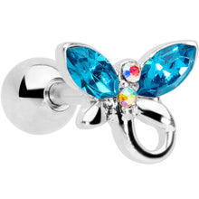 将图片加载到图库查看器，16G 1/4 Clear Aqua Gem Loop Butterfly Cartilage Tragus Earring
