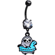 将图片加载到图库查看器，Clear CZ Gem Black Swimming Sloth Dangle Belly Ring
