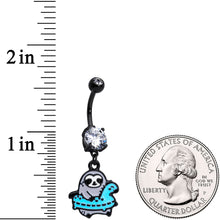 将图片加载到图库查看器，Clear CZ Gem Black Swimming Sloth Dangle Belly Ring
