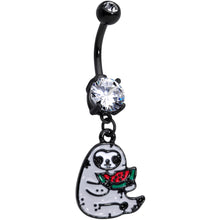 Load image into Gallery viewer, Clear CZ Gem Black Watermelon Sloth Dangle Belly Ring
