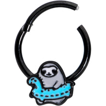 Load image into Gallery viewer, 16G 3/8 Black Swimming Sloth Hinged Segment Ring
