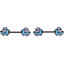 Load image into Gallery viewer, 14G 9/16 Black Swimming Sloth Barbell Nipple Ring Set
