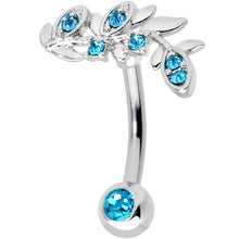 将图片加载到图库查看器，Aqua Gem Leaf Branch Belly Ring
