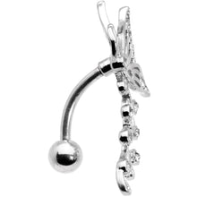 将图片加载到图库查看器，Clear Gem Butterfly Flower Garland Top Mount Belly Ring
