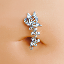 将图片加载到图库查看器，Clear Gem Butterfly Flower Garland Top Mount Belly Ring
