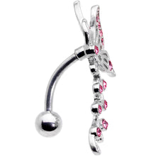 Load image into Gallery viewer, Pink Gem Butterfly Flower Garland Top Mount Belly Ring
