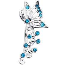 Load image into Gallery viewer, Aqua Gem Butterfly Flower Garland Top Mount Belly Ring
