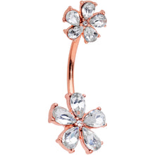 Load image into Gallery viewer, Clear Gem Rose Gold Tone Fabulous Flowers Double Mount Belly Ring
