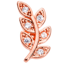 将图片加载到图库查看器，16G 1/4 Clear CZ Gem Rose Gold Tone Leaf Internal Thread Labret
