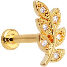 将图片加载到图库查看器，16G 5/16 Color CZ Gem Gold Tone Leaf Internally Threaded Labret
