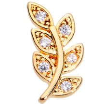 将图片加载到图库查看器，16G 5/16 Color CZ Gem Gold Tone Leaf Internally Threaded Labret
