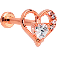 将图片加载到图库查看器，16G 5/16 Clear CZ Gem Rose Gold Hue Heart Internal Thread Labret
