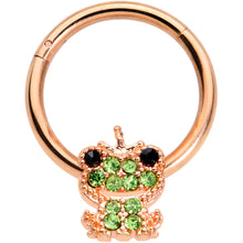 Load image into Gallery viewer, 16G 3/8 Green Gem Rose Gold Tone Royal Frog Hinged Segment Ring
