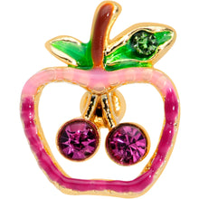 Load image into Gallery viewer, 16G 1/4 Purple Pink Gem Gold Tone Cherry Apple Cartilage Tragus
