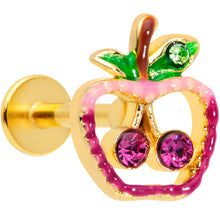 Load image into Gallery viewer, 16G 5/16 Purple Pink Gem Gold Tone Cherry Apple Labret Tragus
