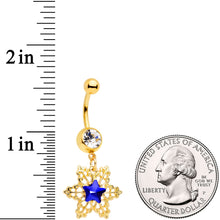 将图片加载到图库查看器，Clear Blue Gem Gold Tone Lacy Star Dangle Belly Ring
