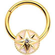 Load image into Gallery viewer, 16G 3/8 Clear Gem Gold Tone Sailors Compass Hinged Segment Ring
