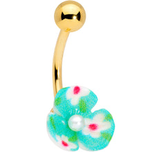 将图片加载到图库查看器，Aqua Gem Gold Tone Flower Pearly Belly Ring Set of 3

