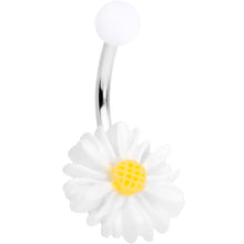 Load image into Gallery viewer, White Daisy Flower Clear Glitter Acrylic Belly Ring Set of 3
