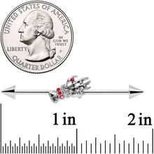 Load image into Gallery viewer, 14G Red Gem Skeleton Hand Halloween Industrial Barbell 38mm
