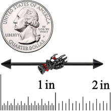 Load image into Gallery viewer, 14G Red Gem Black Skeleton Hand Halloween Industrial Barbell 38mm

