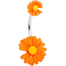 Load image into Gallery viewer, Orange Double Flower Double Mount Belly Ring
