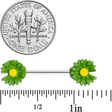 Load image into Gallery viewer, 14G 5/8 Green Flower Barbell Nipple Ring Set

