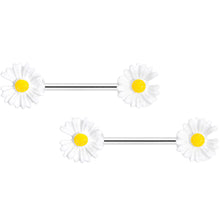 Load image into Gallery viewer, 14G 5/8 White Flower Barbell Nipple Ring Set
