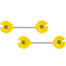 Load image into Gallery viewer, 14G 5/8 Yellow Flower Barbell Nipple Ring Set

