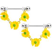 将图片加载到图库查看器，14G 13/16 Yellow Daisy Chain Dangle Nipple Ring Set
