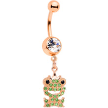 Load image into Gallery viewer, Clear Green Gem Rose Gold Tone Royal Frog Dangle Belly Ring
