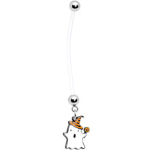 Load image into Gallery viewer, Clear Bioplast Lollipop Ghost Halloween Dangle Pregnancy Belly Ring

