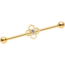 Load image into Gallery viewer, 14G Clear Gem Gold Tone Open Cross Industrial Barbell 38mm
