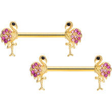 Load image into Gallery viewer, 14G 9/16 Pink Gem Gold Tone Fashion Flamingo Nipple Ring Set
