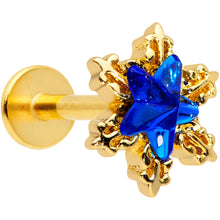 Load image into Gallery viewer, 16G 5/16 Blue Gem Gold Tone Star Labret Monroe Tragus
