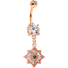 Load image into Gallery viewer, Clear Green Gem Rose Gold Tone Evening Star Dangle Belly Ring
