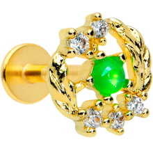 将图片加载到图库查看器，16G 5/16 Green Faux Opal Gold Tone Harvest Wreath Labret Tragus
