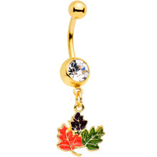 Load image into Gallery viewer, Clear Gem Gold Tone Lovely Autumn Leaf Trio Dangle Belly Ring
