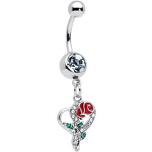 将图片加载到图库查看器，Clear Gem Open Heart Rose Valentines Day Dangle Belly Ring
