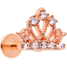 Load image into Gallery viewer, 16G 1/4 Clear Gem Rose Gold Tone Royal Crown Labret Monroe Tragus
